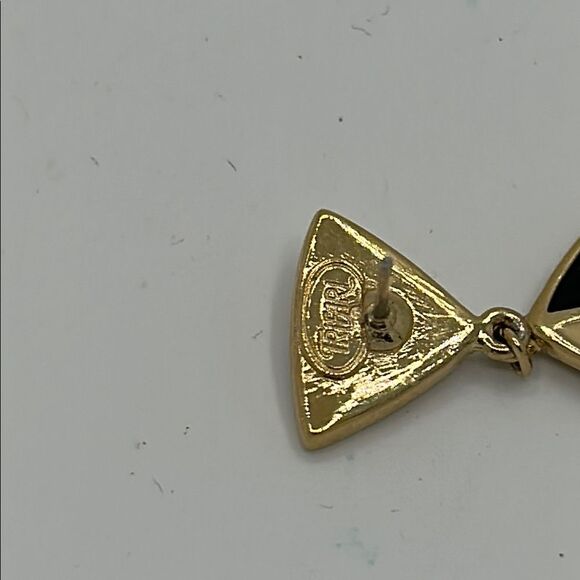Vintage Trifari Geometric Gold and Black Pierced Earrings - Picture 2 of 4